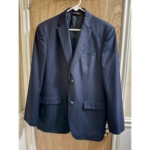 Perry Ellis Men's Suit Blazer Navy Blue With White Stripes 44R Dapper Chic Glam